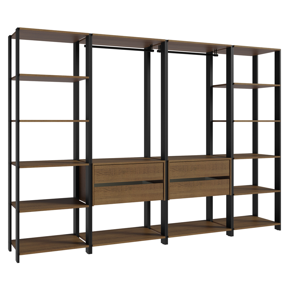 Clóset Modulado Abierto Valencia 4 Cajones 14 Niveles 180 cm x 258 cm x 45 cm Marrón/Negro 01