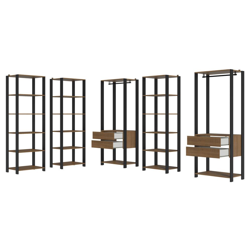 Clóset Modulado Abierto Valencia 4 Cajones 19 Niveles 180 cm x 317 cm Marrón/Negro 01