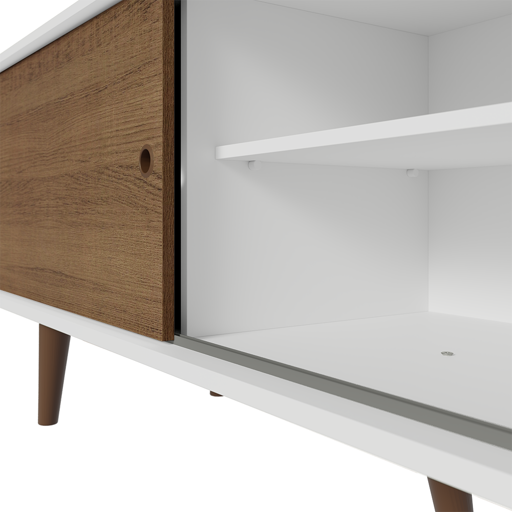 Centro de Entretenimiento Mesa para TV Torino Hasta 80 Pulgadas Blanco/Marrón (Patas Marrón)