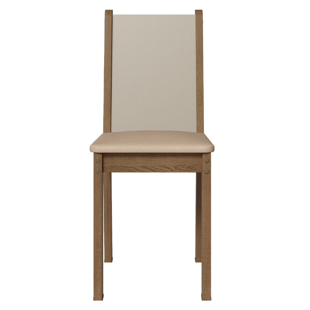 Juego de Comedor Tifani con 4 Sillas - Tablero de Madera y Cubierta de Cristal Marrón/Crema/Beige