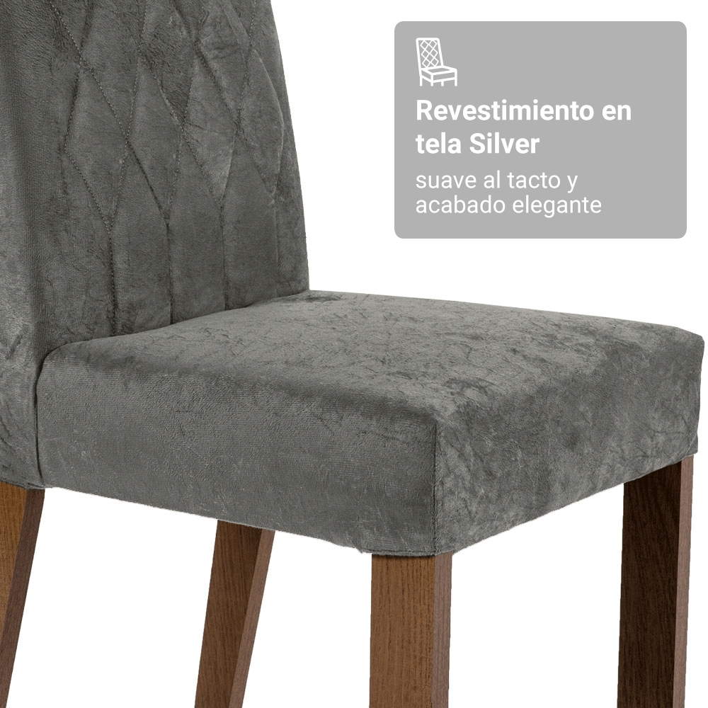 Juego de Comedor Porto con 4 Sillas - Tablero de Madera y Cristal Marrón/Gris/Plateado