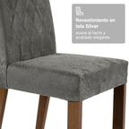Juego de Comedor Porto con 4 Sillas - Tablero de Madera y Cristal Marrón/Gris/Plateado