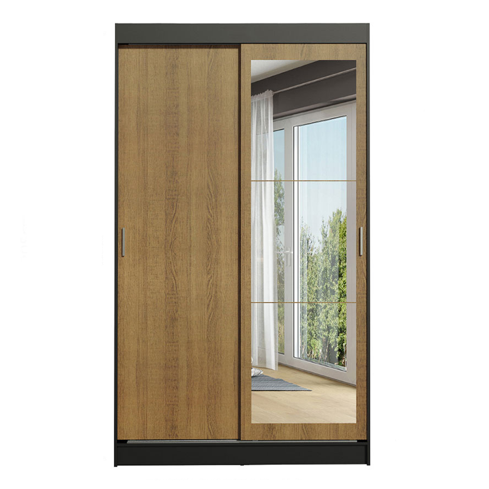 Clóset Tokio 2 Puertas Corredizas 1 Espejo Negro/Marrón 218 cm x 109 cm x 54 cm