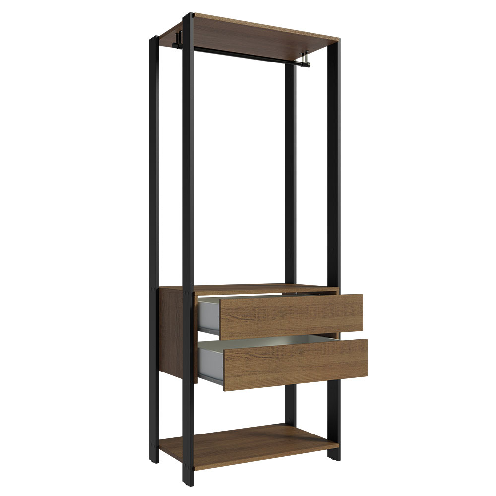 Clóset Abierto Valencia con 2 Cajones Marrón/Negro 180 cm x 70 cm