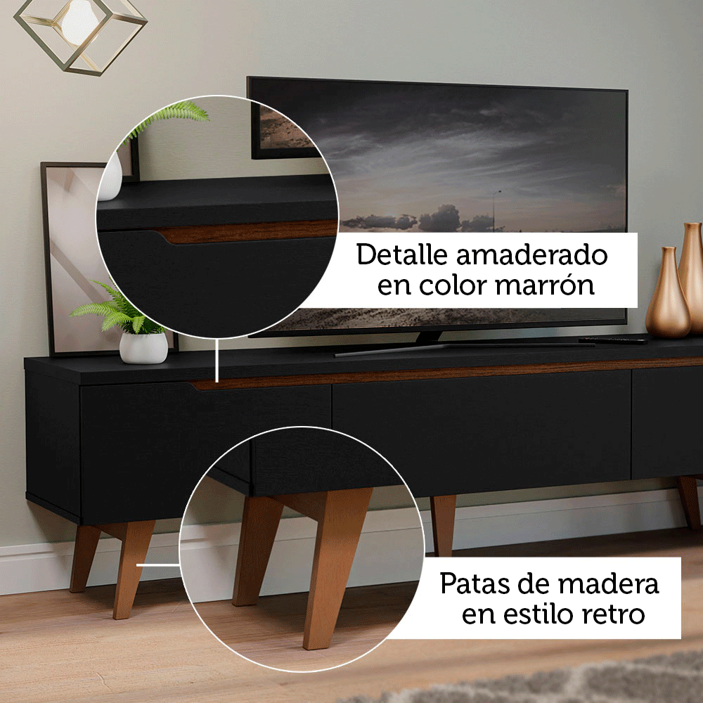 Centro de Entretenimiento Mesa para TV Reims Hasta 75 Pulgadas Negro