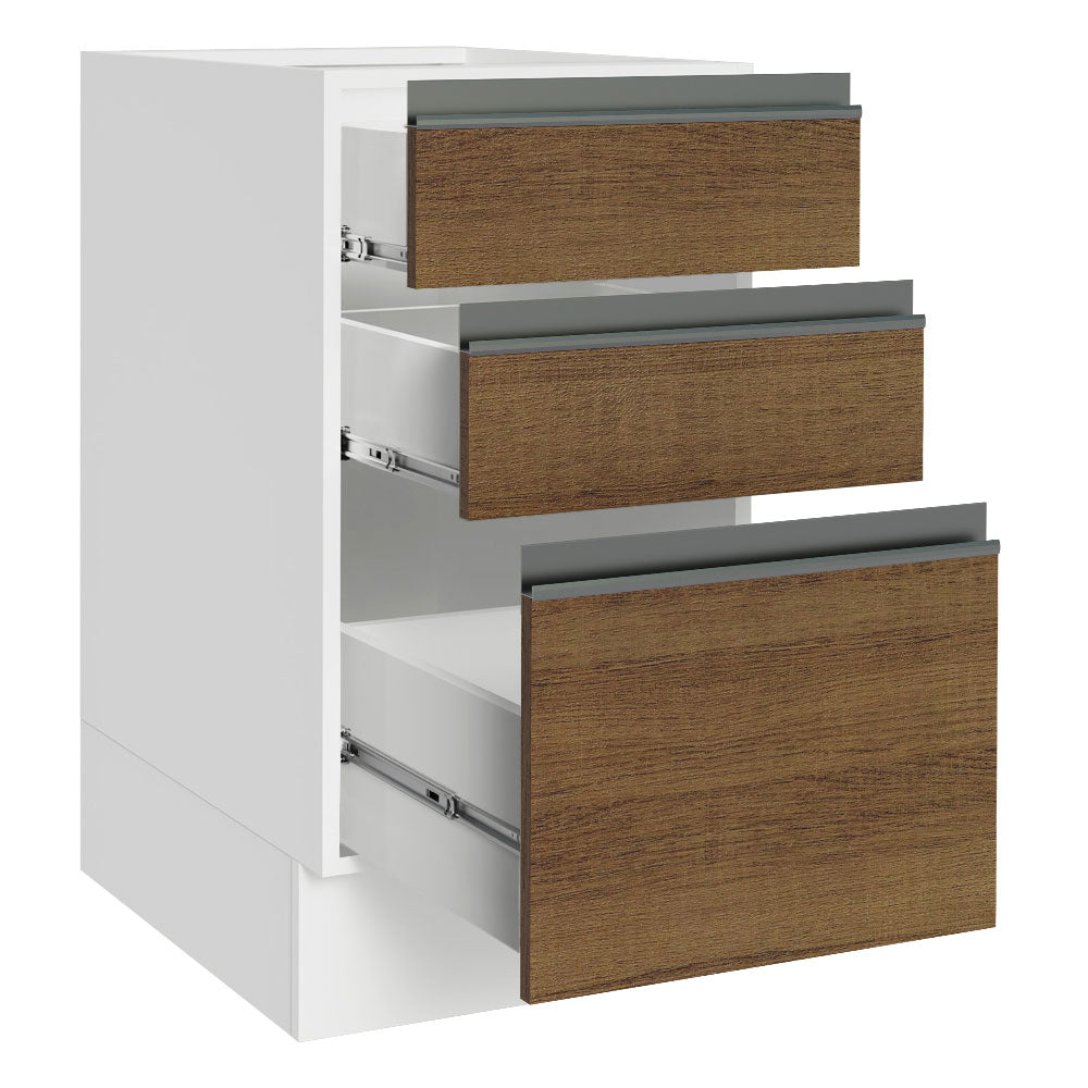 Mueble de Cocina Bajo Glamy 3 Cajones 40 cm x 60 cm sin Encimera Blanco/Marrón