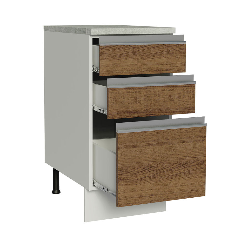Mueble de Cocina Bajo Glamy 3 Cajones 40 cm x 60 cm con Encimera Blanco/Marrón