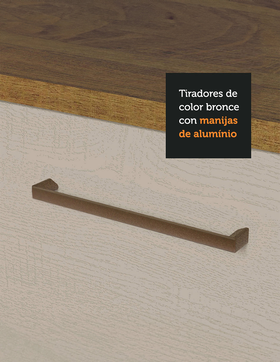 Mueble de Cocina Bajo Agata 1.20 m 2 Puertas 3 Cajones con Encimera Marrón/Crema