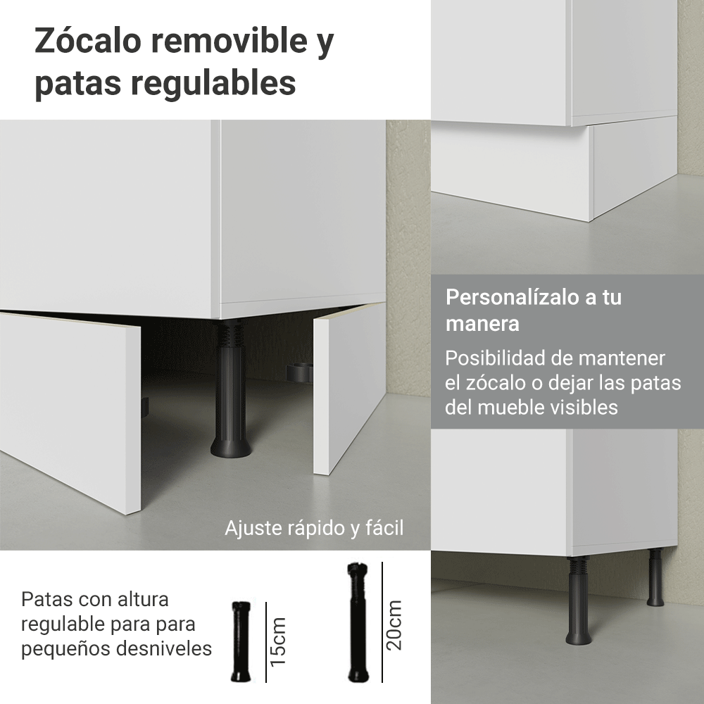 Mueble de Cocina Bajo Glamy 1.50 m 2 Puertas 2 Cajones con Encimera Blanco