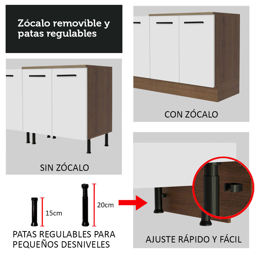 Mueble de Cocina Bajo Agata 1.50 m 2 Puertas 2 Cajones Marrón/Blanco