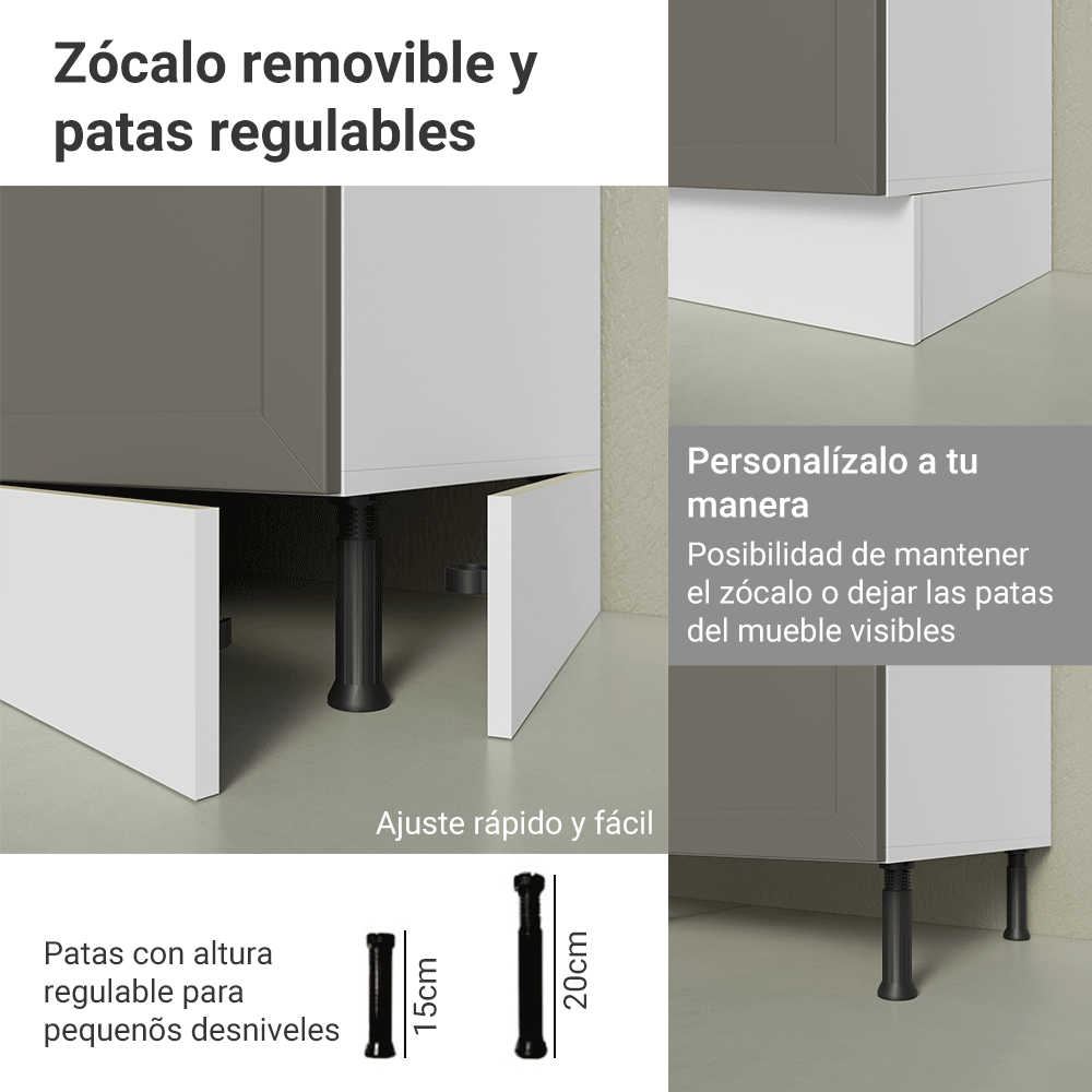 Mueble de Cocina Bajo Vik 80 cm 2 Puertas Blanco/Gris