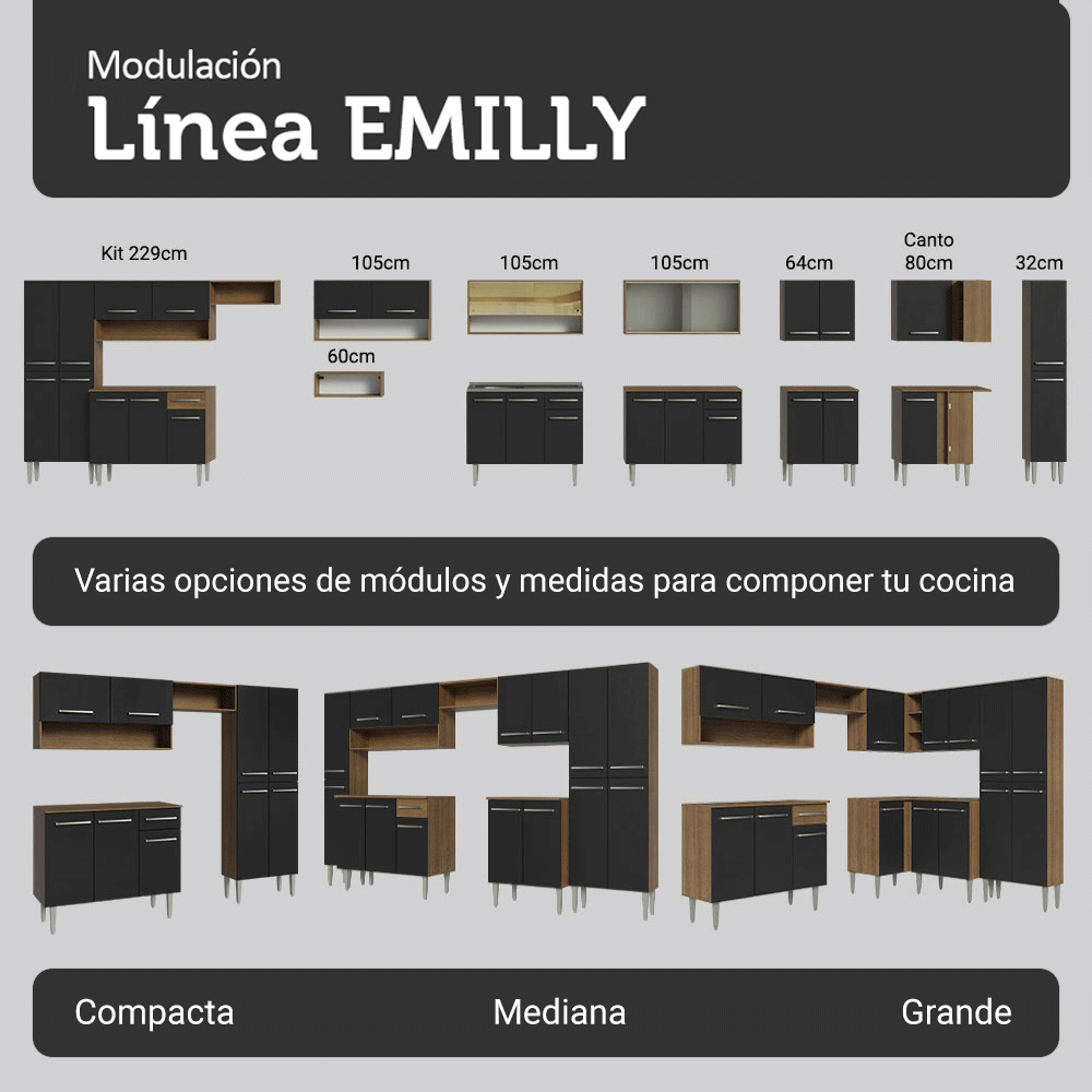 Cocina Integral Emilly 2.30 m con Mesón de Acero 10