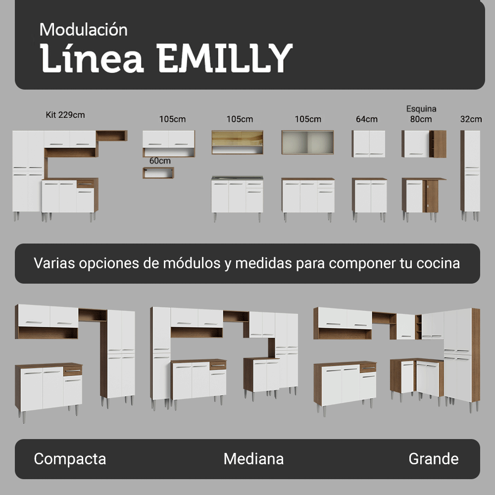Cocina Integral Emilly 2.30 m con Mesón de Acero 10