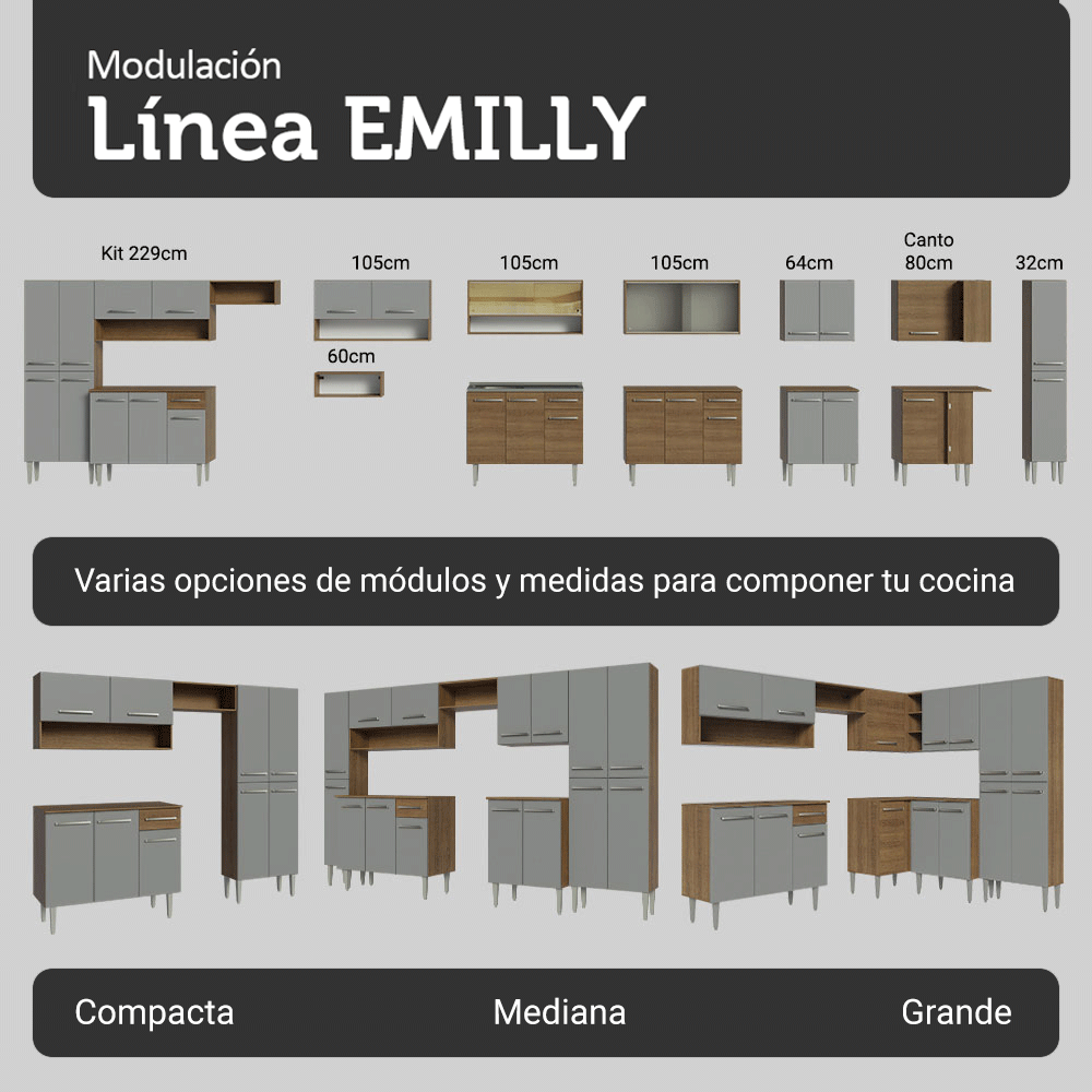 Cocina Integral Emilly 2.30 m con Mesón de Acero 12