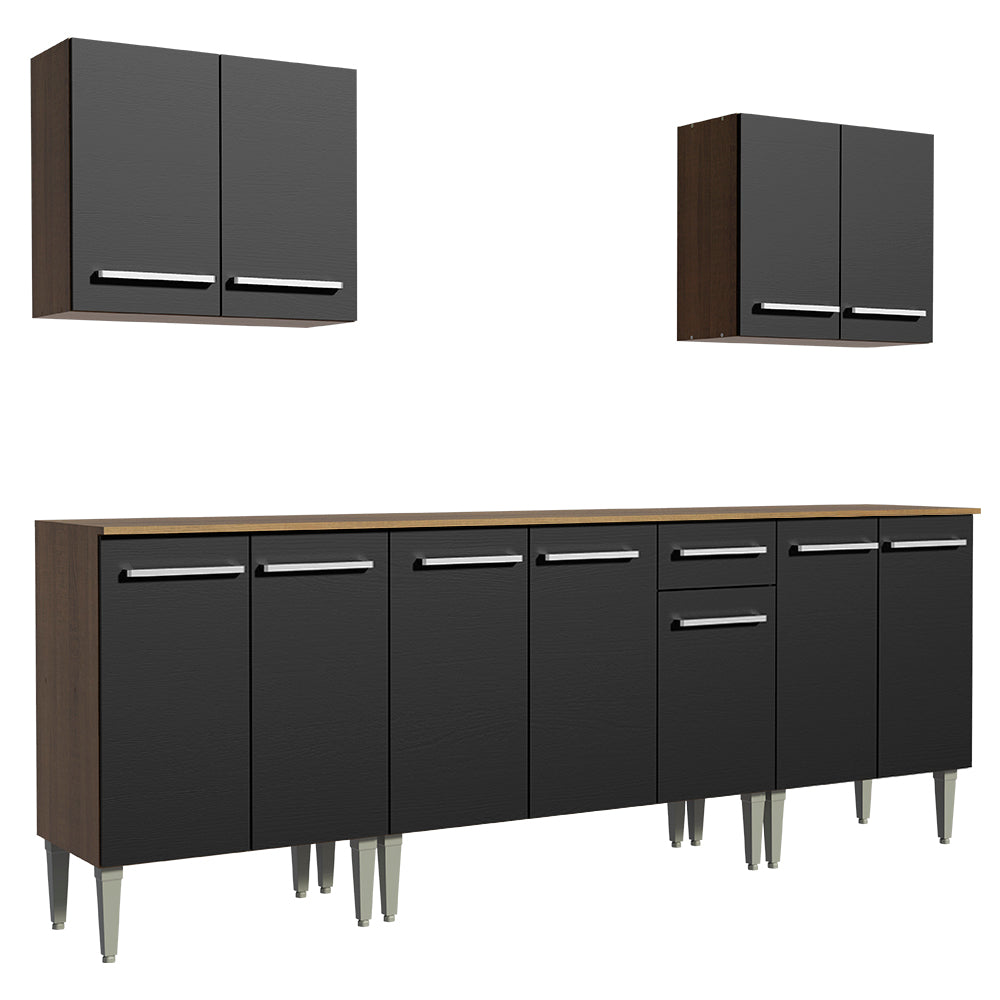 Cocina Integral Emilly King 2.30 Metros Marrón/Negro