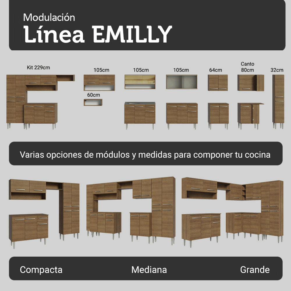 Cocina Integral Emilly 2.90 m con Mesón de Acero Marrón 09