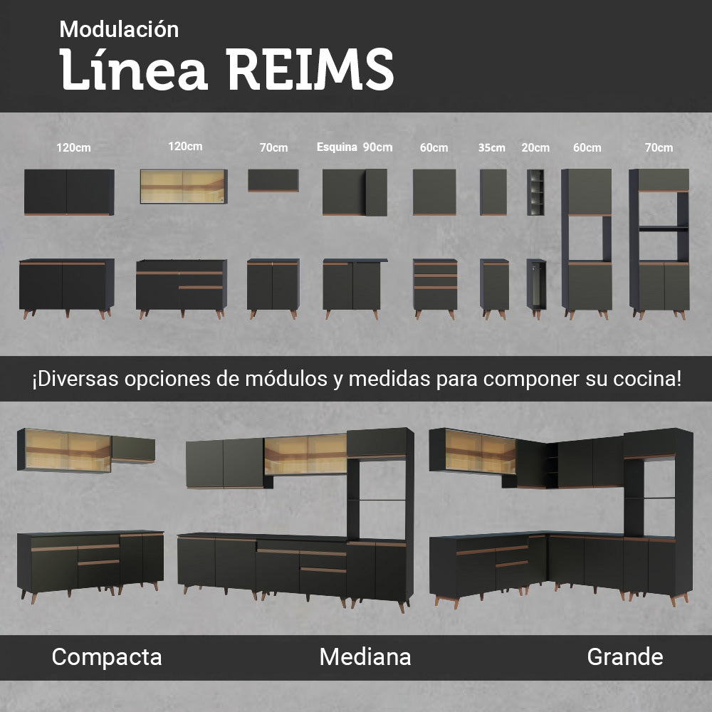 Kit Mueble de Cocina Superior y Mueble Bajo Reims 1.20 m Negro