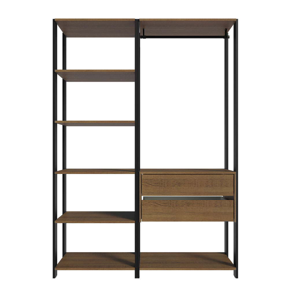 Clóset Modulado Abierto Valencia 2 Cajones 7 Niveles Marrón/Negro 180 cm x 129 cm x 45 cm
