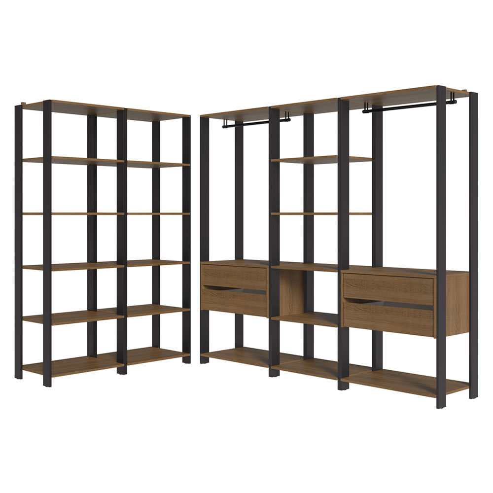 Clóset Modulado Abierto Valencia 4 Cajones 19 Niveles 180 cm x 317 cm Marrón/Negro 01