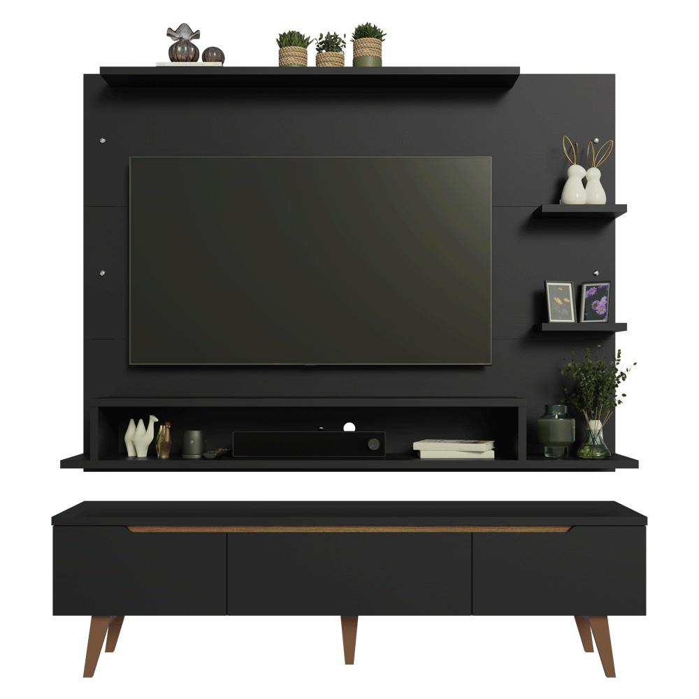Centro de Entretenimiento para TV Reims Mesa y Panel Hasta 60 Pulgadas Negro