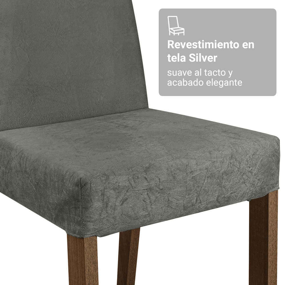 Juego de Comedor Évora con 4 Sillas Marrón/Gris/Plateado