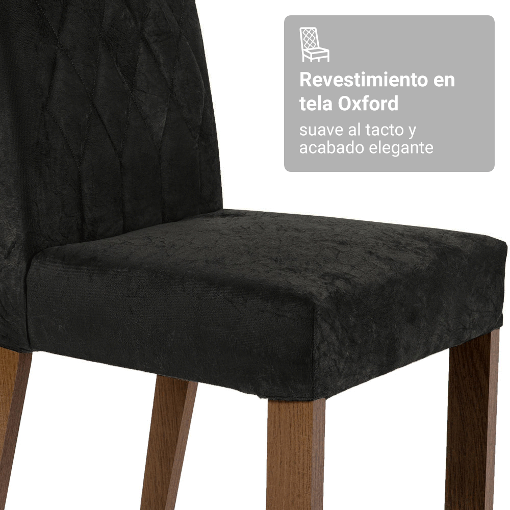 Juego de Comedor Porto con 4 Sillas - Tablero de Madera y Cristal Marrón/Negro/Oxford