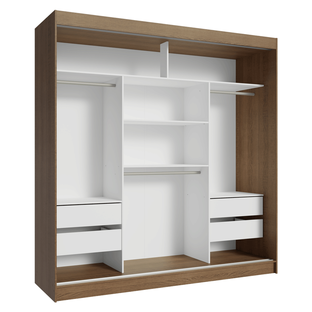 Clóset Reno 3 Puertas Corredizas 4 Cajones Marrón/Blanco 180 cm x 205 cm x 54 cm