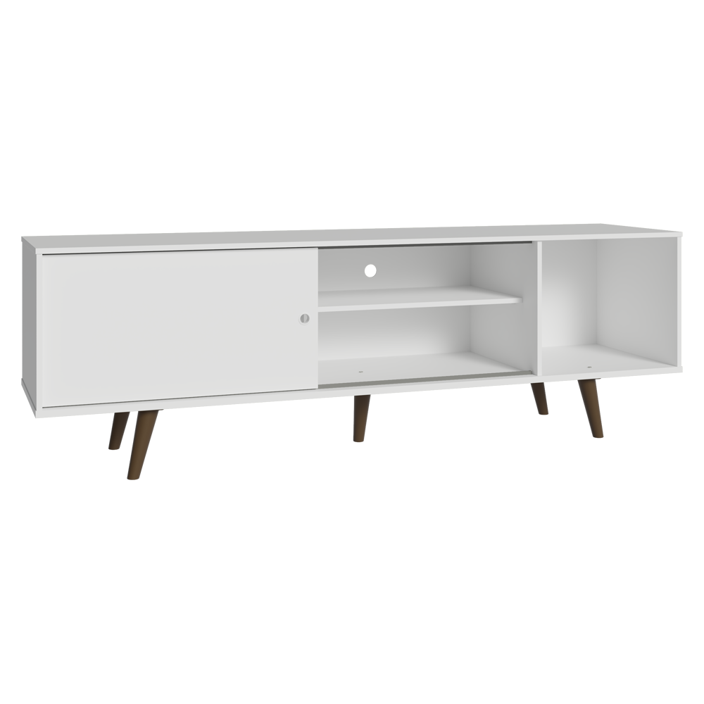 Centro de Entretenimiento Mesa para TV Dubai Hasta 65 Pulgadas Blanco (Patas Marrón)