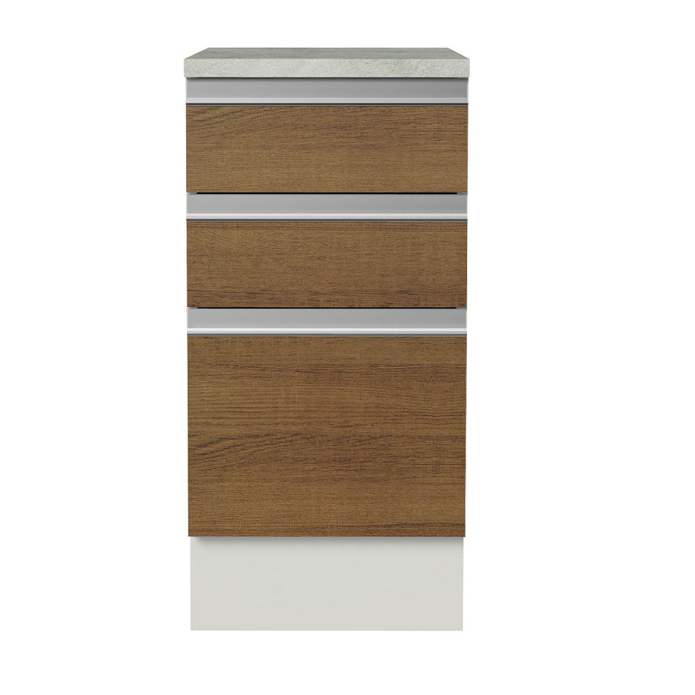 Mueble de Cocina Bajo Glamy 3 Cajones 40 cm x 60 cm con Encimera Blanco/Marrón