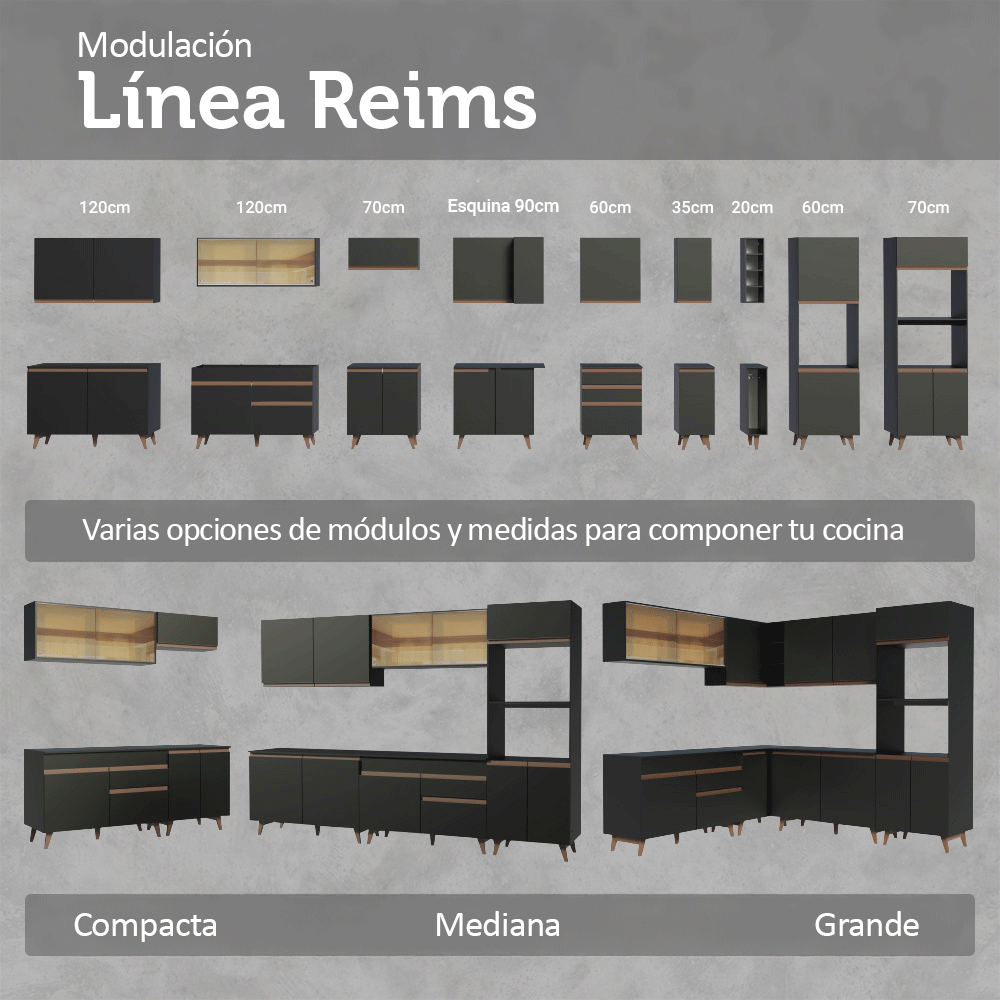 Cocina Integral de Esquina Reims 4.60 m con Encimera Negro 01