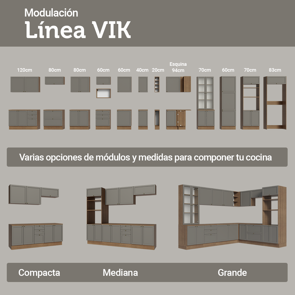 Cocina Integral Vik 2.70 Metros Marrón/Gris 01