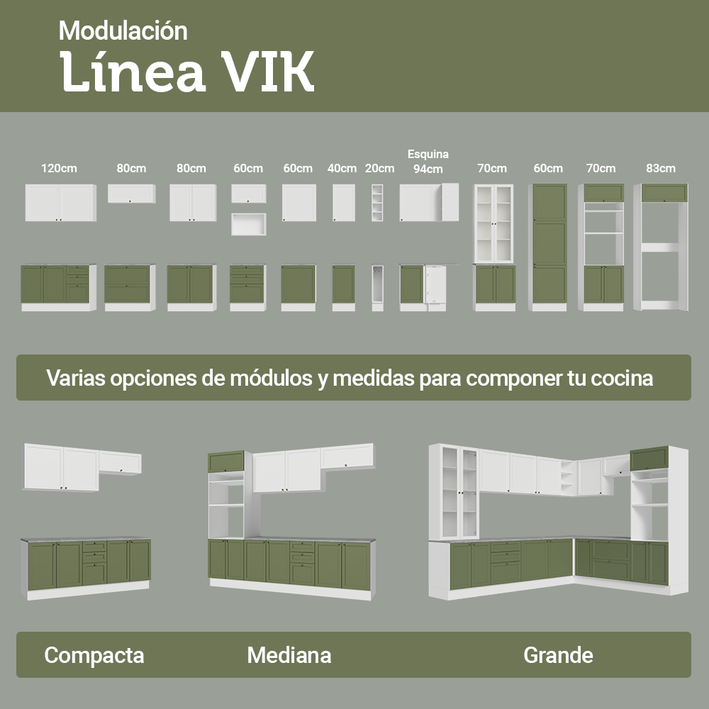 Cocina Integral Vik 2.80 m con Encimera Blanco/Verde 01