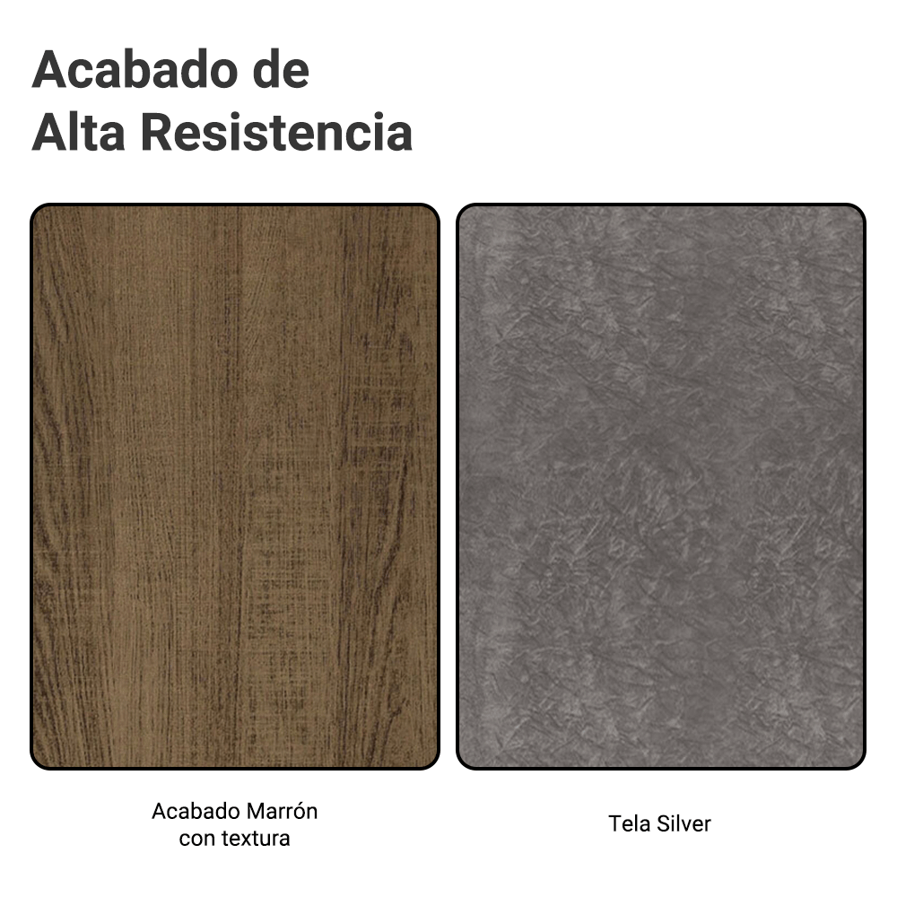 Juego de Comedor Madrid con 6 Sillas - Tablero de Madera y Cristal Marrón/Plateado