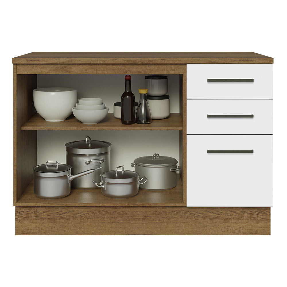 Mueble de Cocina Bajo Agata 1.20 m 2 Puertas 3 Cajones con Encimera Marrón/Blanco