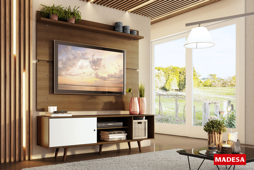 Centro de Entretenimiento para TV Dubai Mesa y Panel Hasta 65 Pulgadas Marrón/Blanco (Patas Marrón)