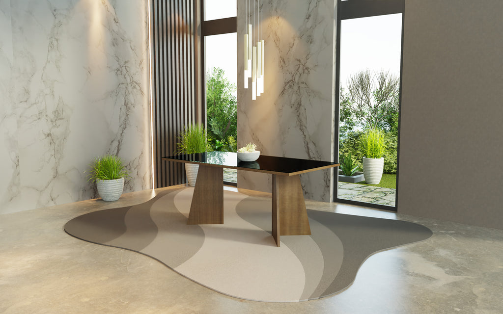 Mesa de Comedor Rectangular 8 Puestos con Tablero de Madera y Cristal MarrónNegro