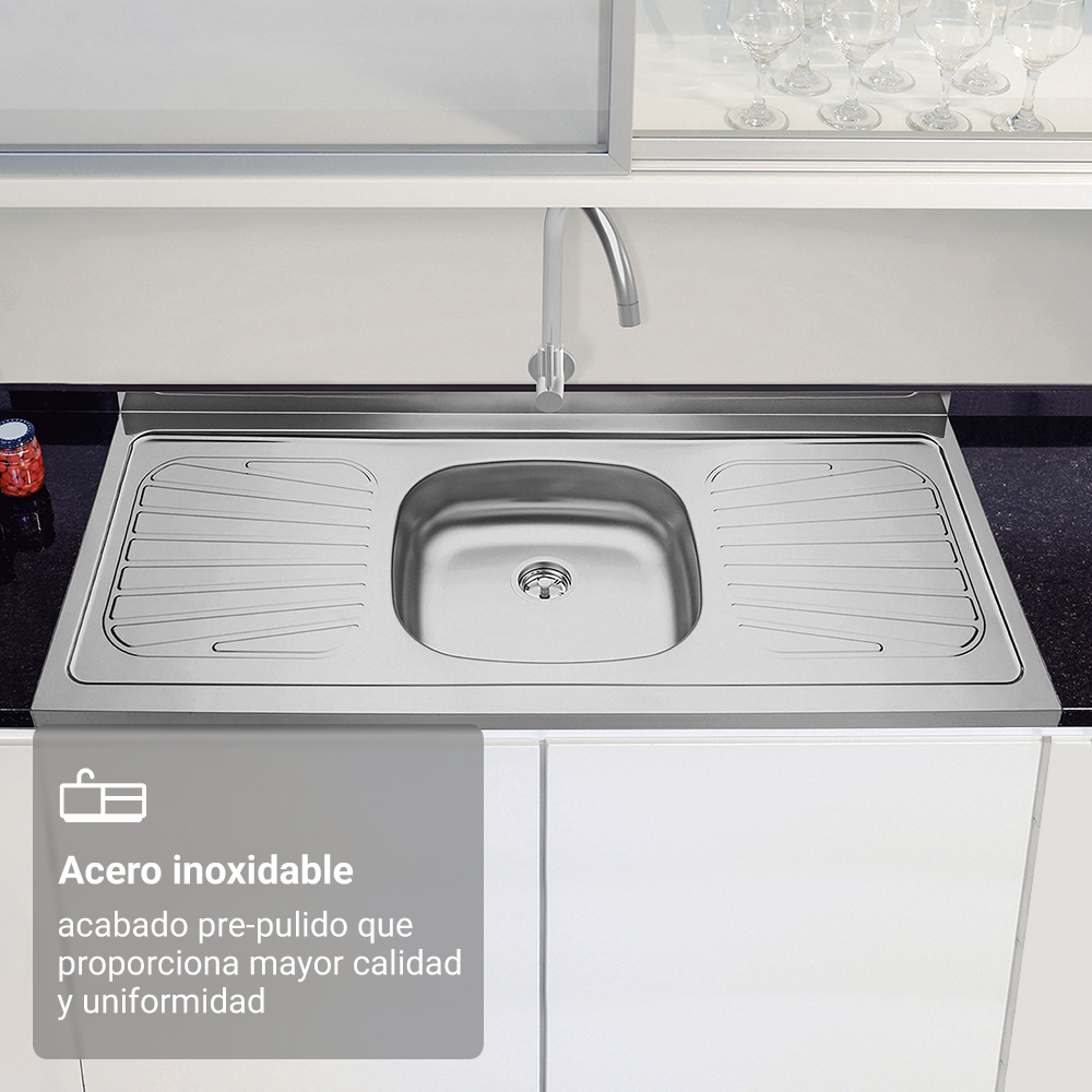 Lavaplatos Tramontina de Acero Inoxidable 120 x 52 cm con Poceta Central y Escurridor