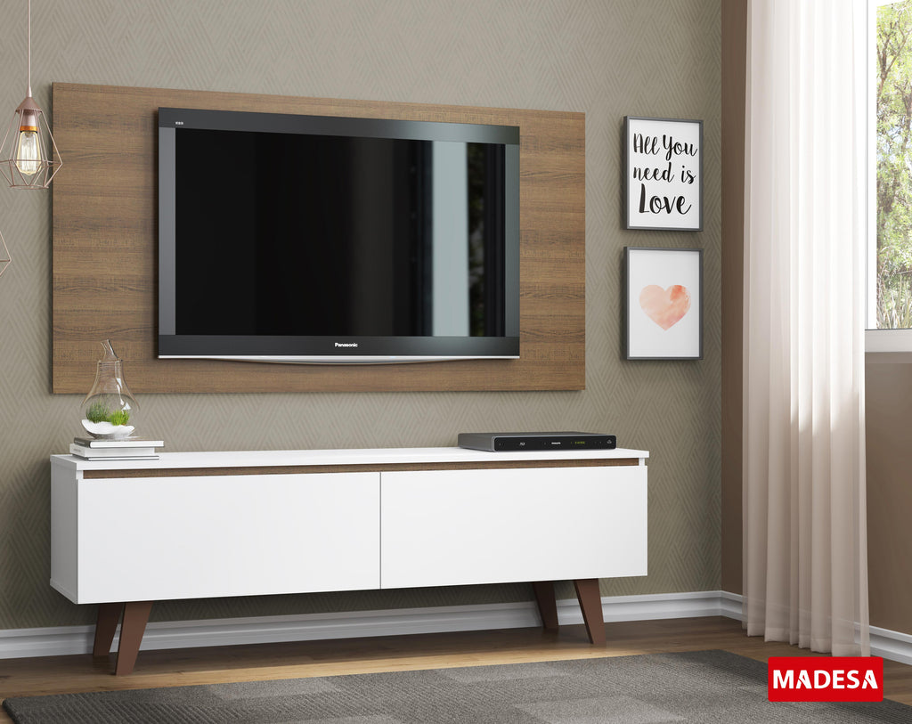 Centro de Entretenimiento para TV Le Mans Mesa y Panel Hasta 55 Pulgadas Blanco/Marrón